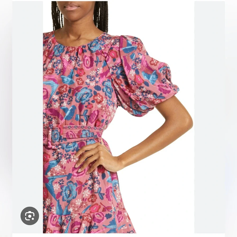 💥 FARM RIO Blush Floral Bird Mini Dress w Belt Sz S - Picture 3 of 13